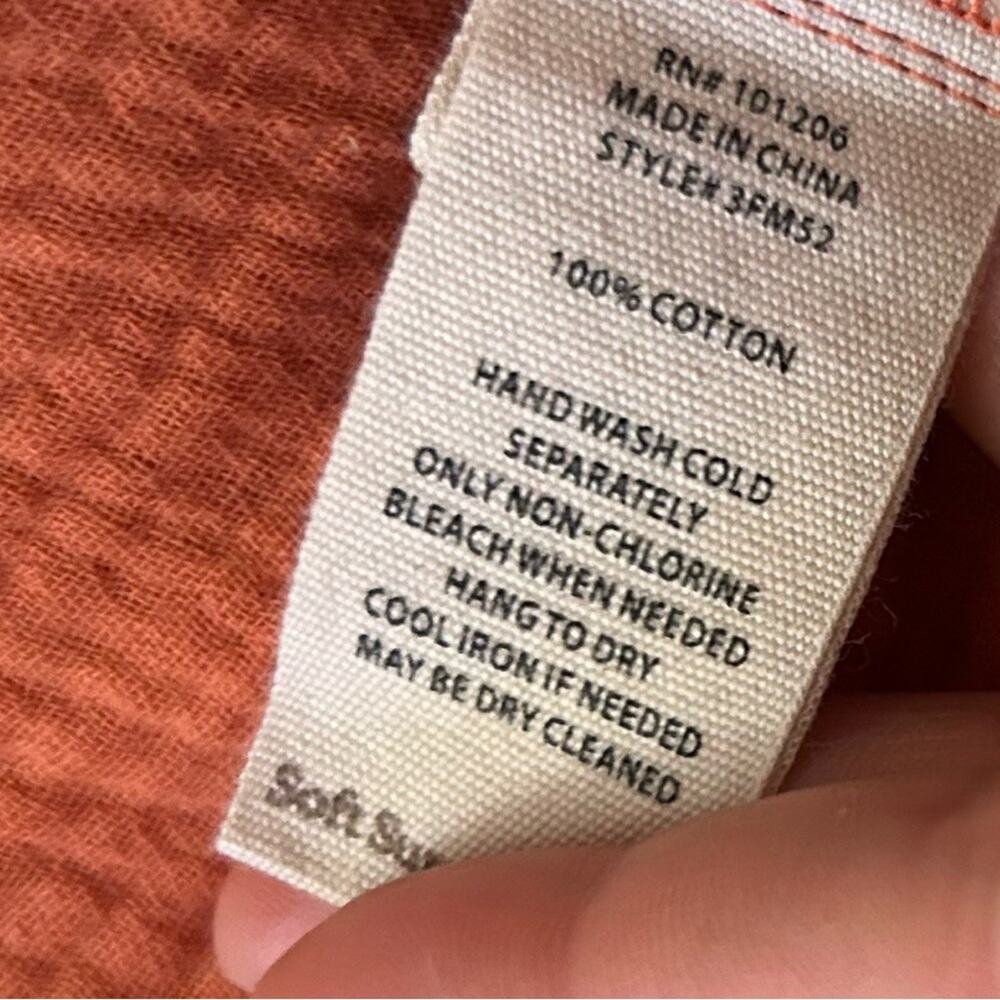 Soft Surroundings Orange Gauzy 100% Cotton Long Sleeve Button Up Shirt Blouse - Picture 6 of 6